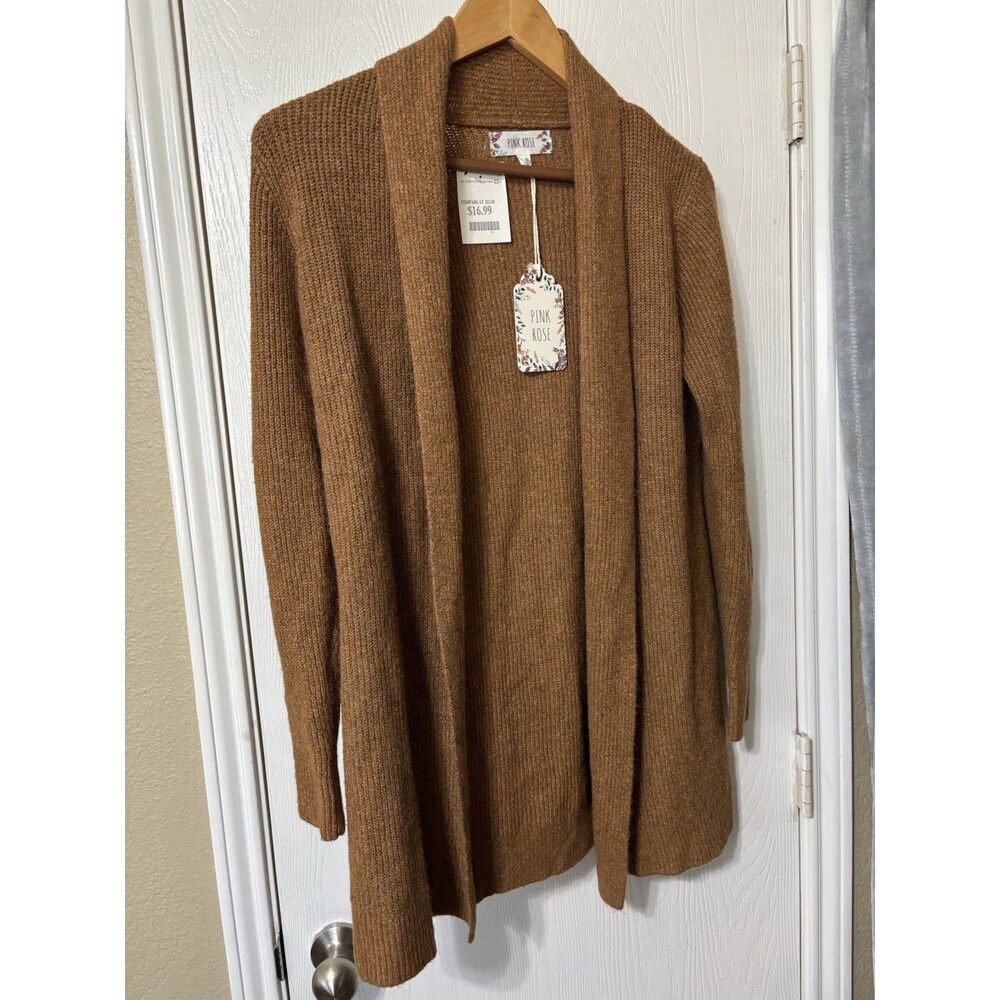 Pink Rose Womans Sweater Cardigan Shrug Size S Caramel Brown NEW TAGS